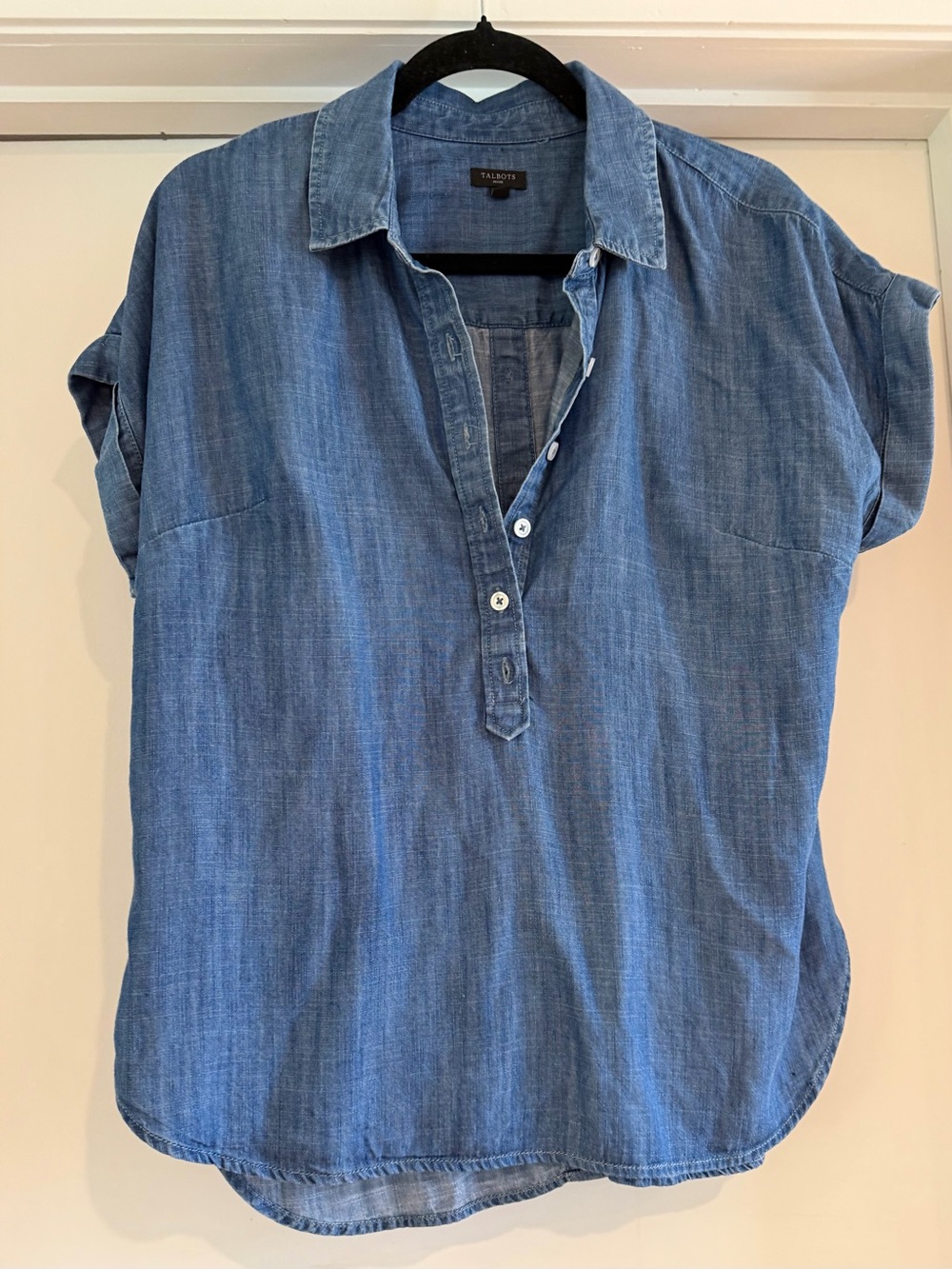 Talbots Light Blue Chambray Short-Sleeve Button Polo Shirt